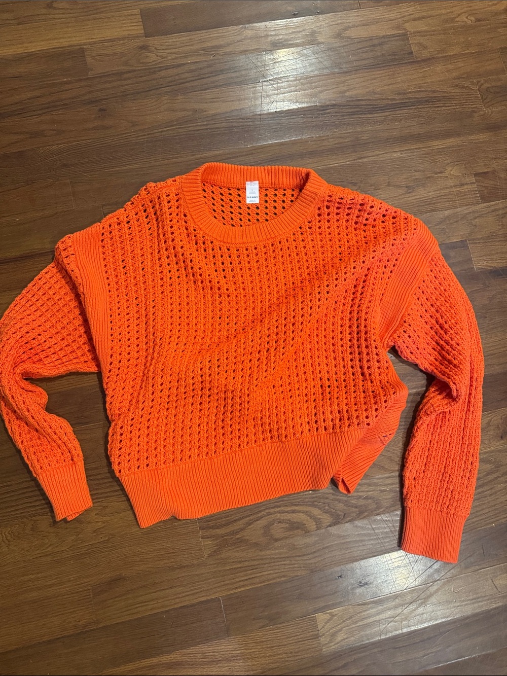 Old Navy Orange Open-Knit Crewneck Sweater
